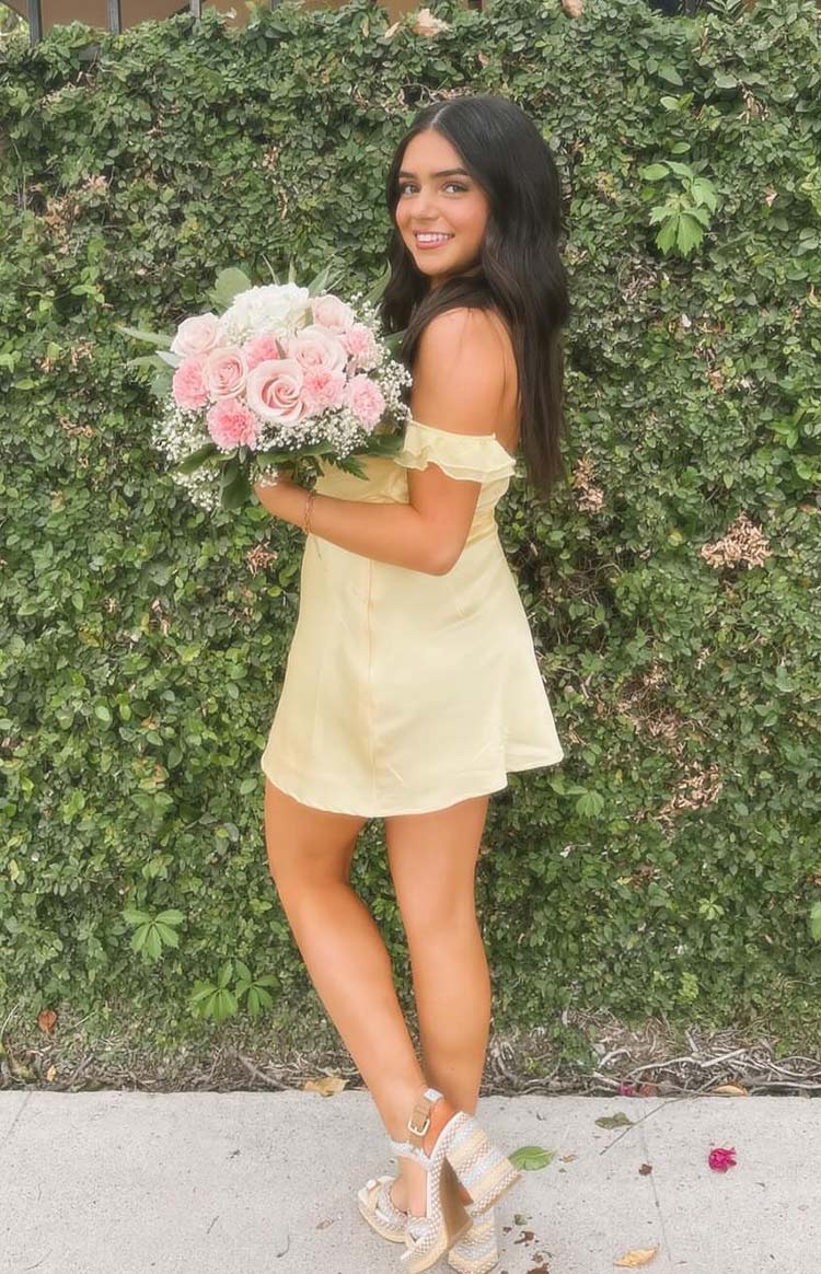 Silvia Yellow Satin Mini Dress — 9