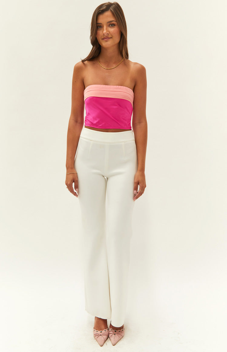Milly Pink Satin Strapless Crop Top — 1