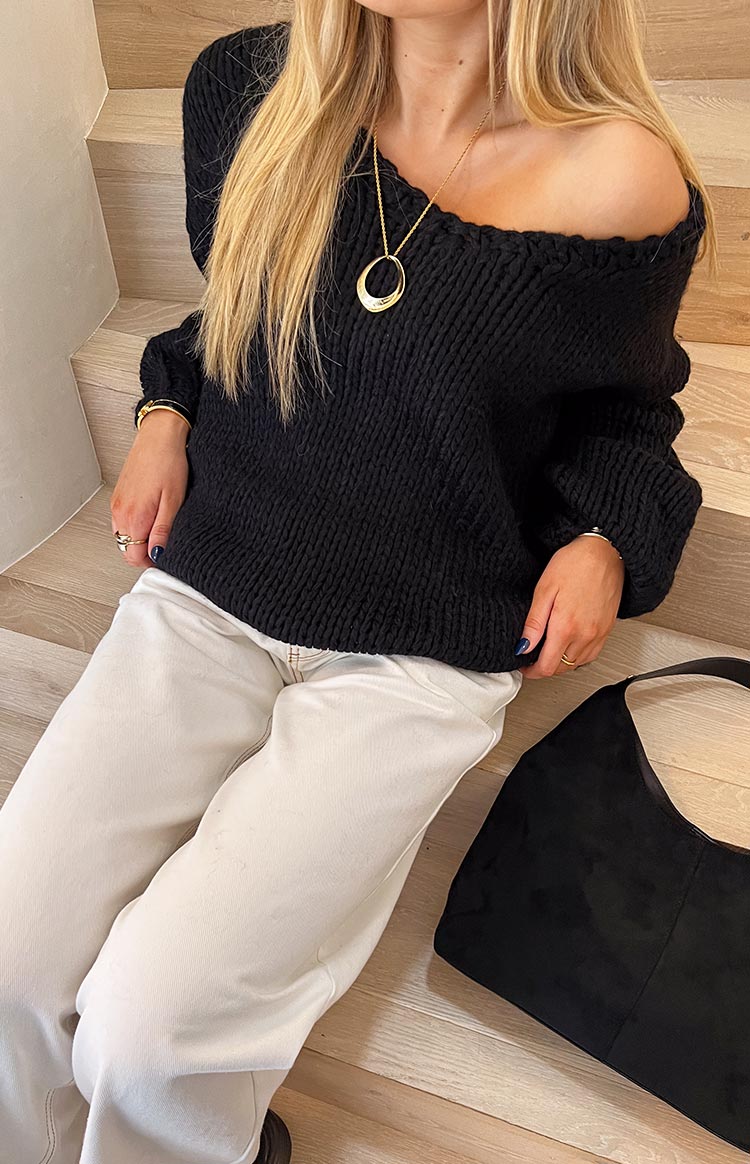Delvey Black Chunky Knit Sweater — 26