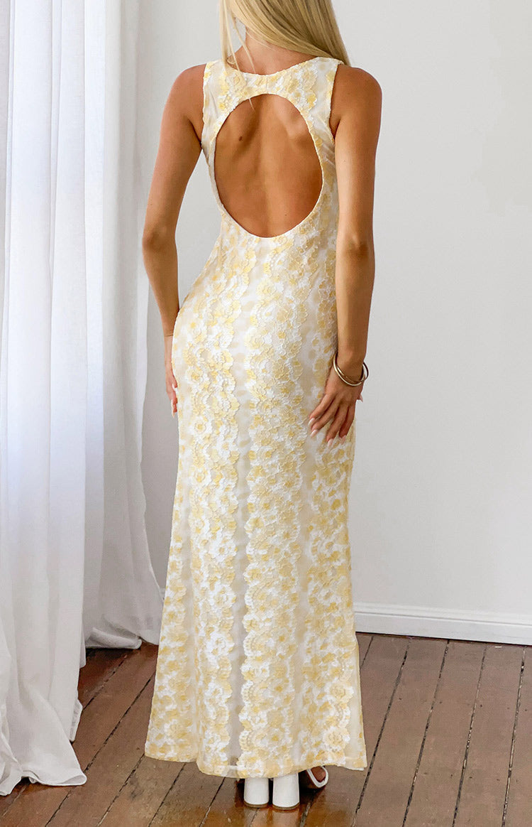 Farida Yellow Lace Maxi Dress — 5