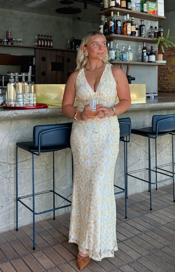 Farida Yellow Lace Maxi Dress — 14