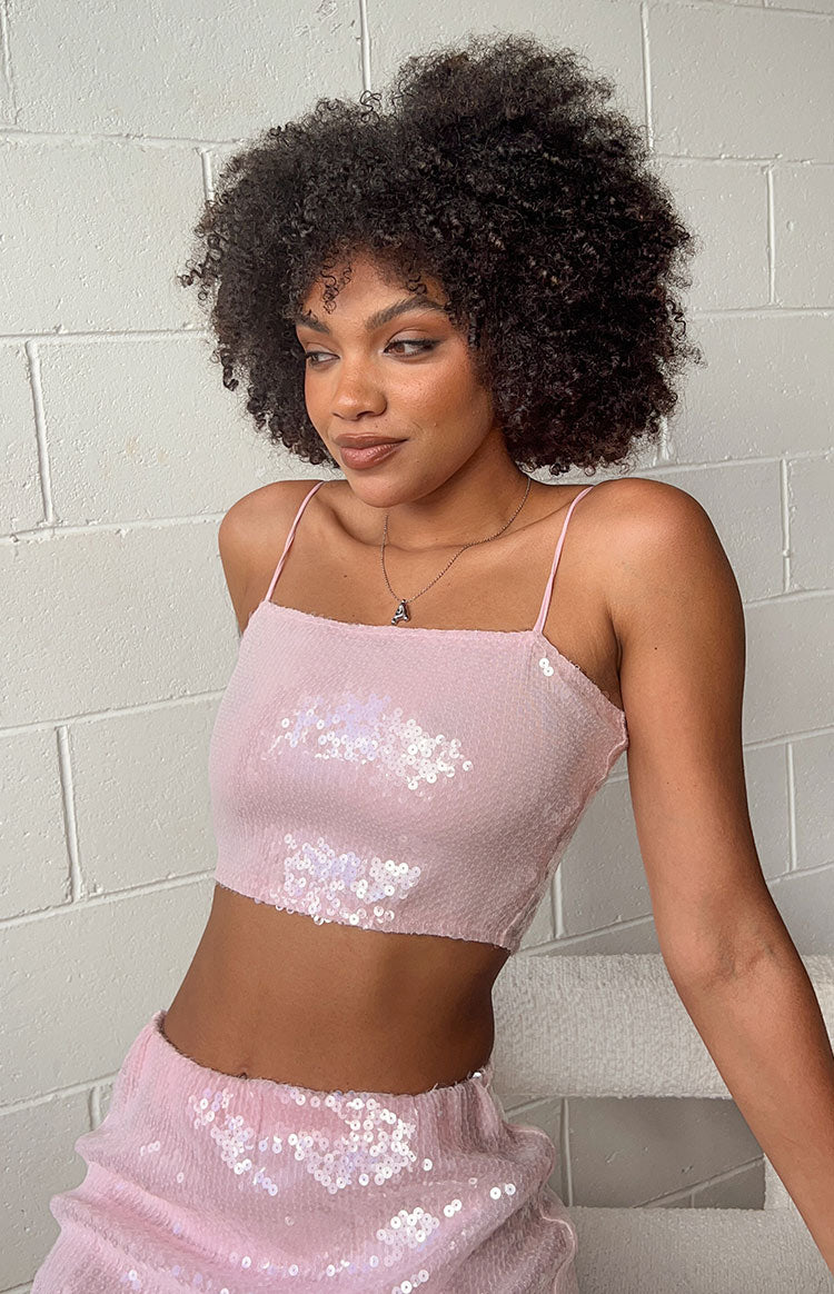 Bellah Pink Sequin Crop Top — 9