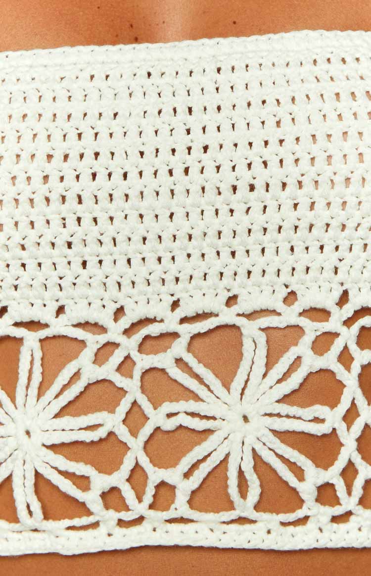 Indio White Crochet Strapless Crop Top — 7