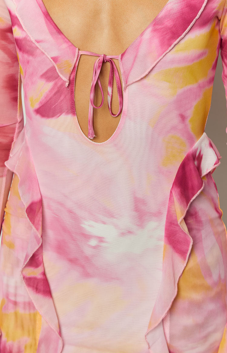 Surround Sound Pink Floral Mesh Long Sleeve Mini Dress — 6