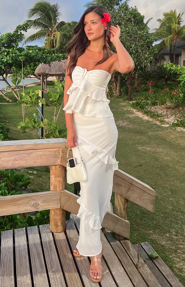 Raleigh White Ruffle Maxi Skirt — 5