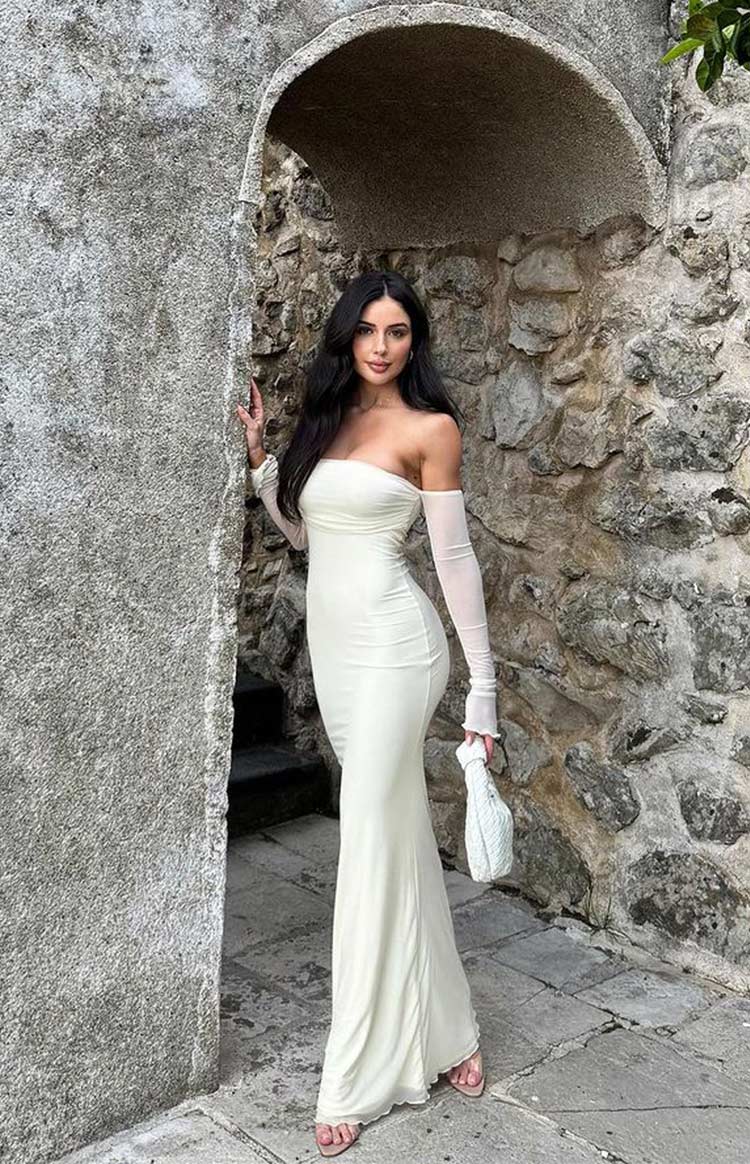 Odette Cream Long Sleeve Formal Maxi Dress — 8