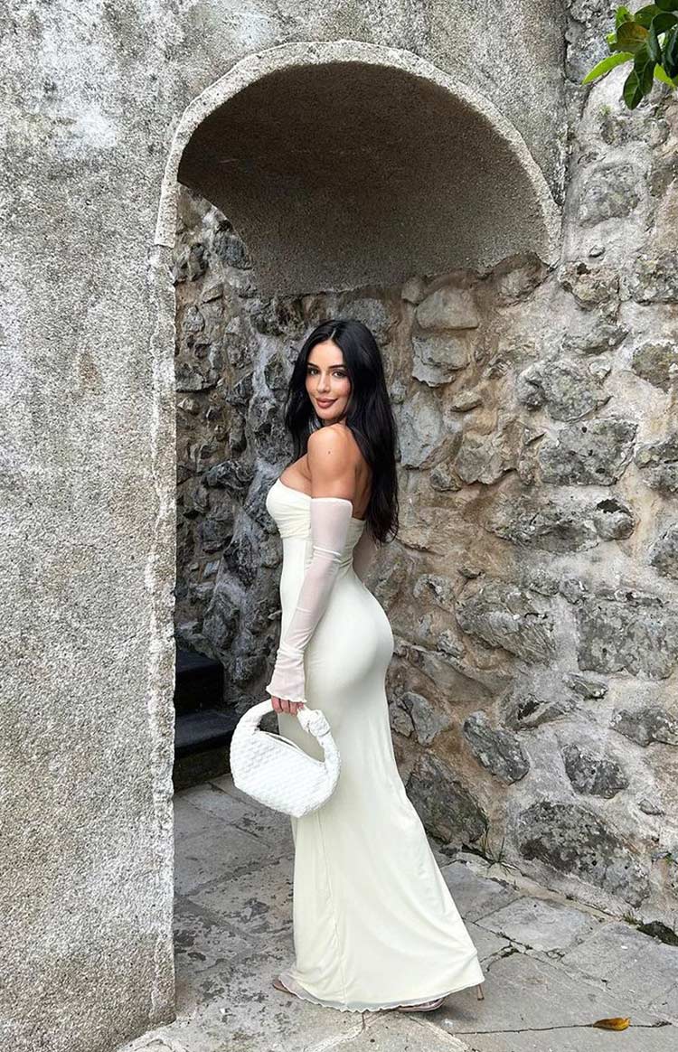 Odette Cream Long Sleeve Formal Maxi Dress — 9