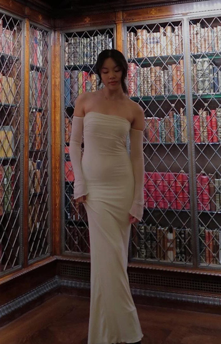 Odette Cream Long Sleeve Formal Maxi Dress — 7