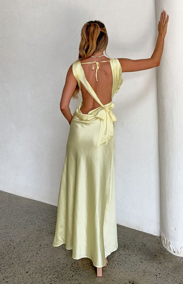 Laria Yellow Satin Formal Maxi Dress — 1