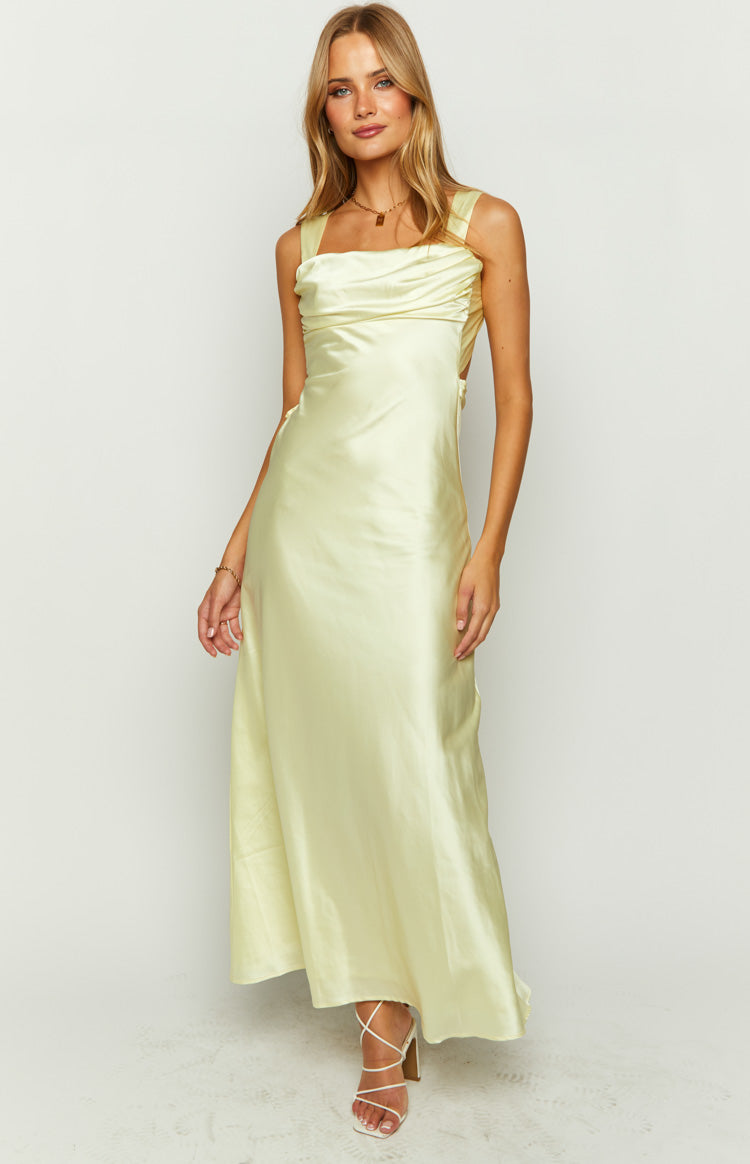 Laria Yellow Satin Formal Maxi Dress — 2