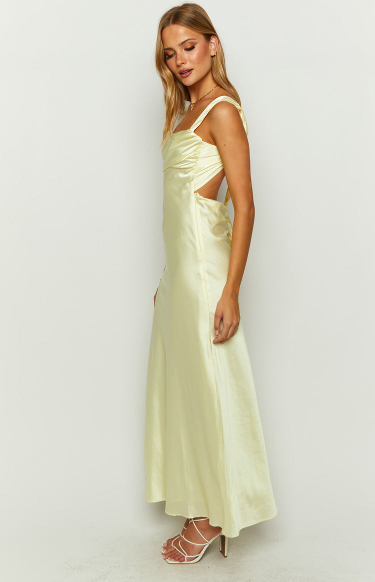 Laria Yellow Satin Formal Maxi Dress — 4