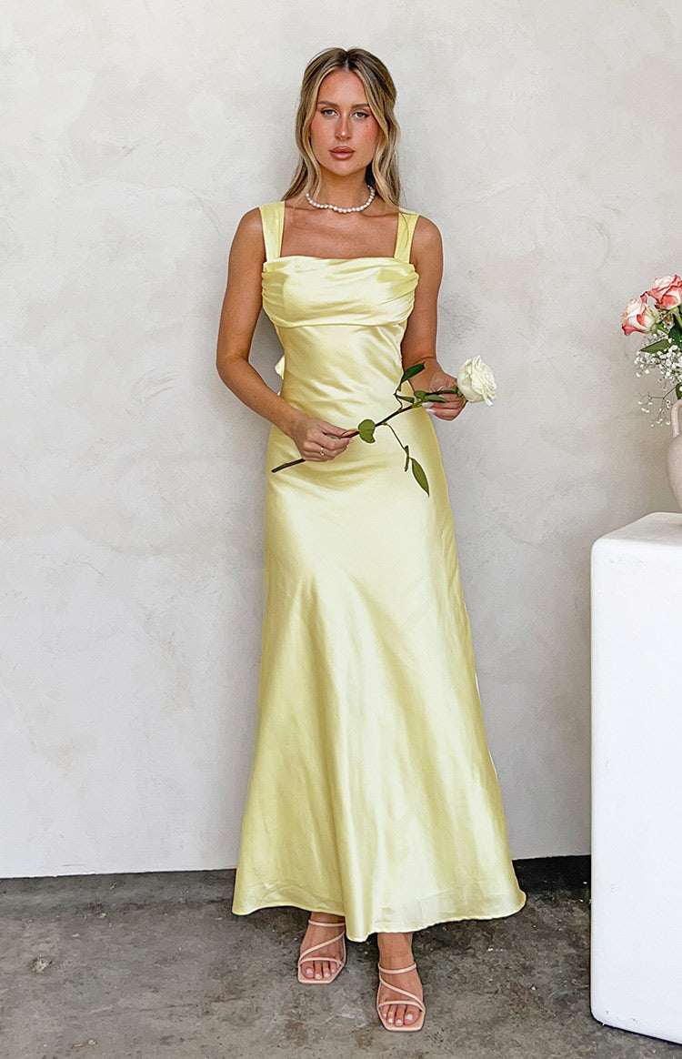 Laria Yellow Satin Formal Maxi Dress — 7