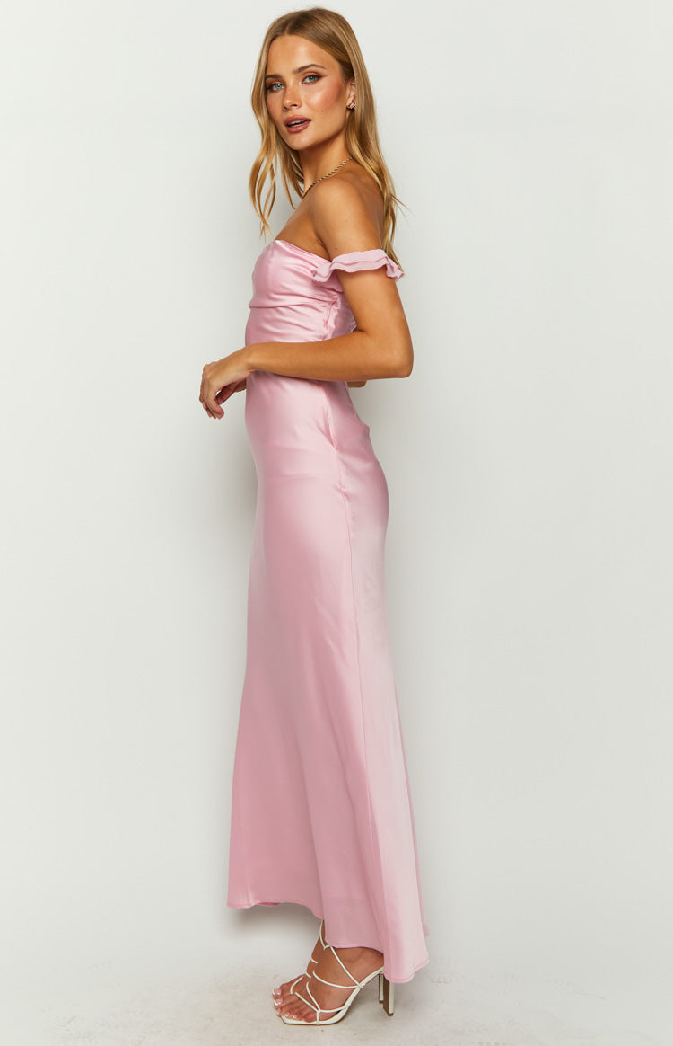 Elvira Pink Satin Formal Maxi Dress — 4
