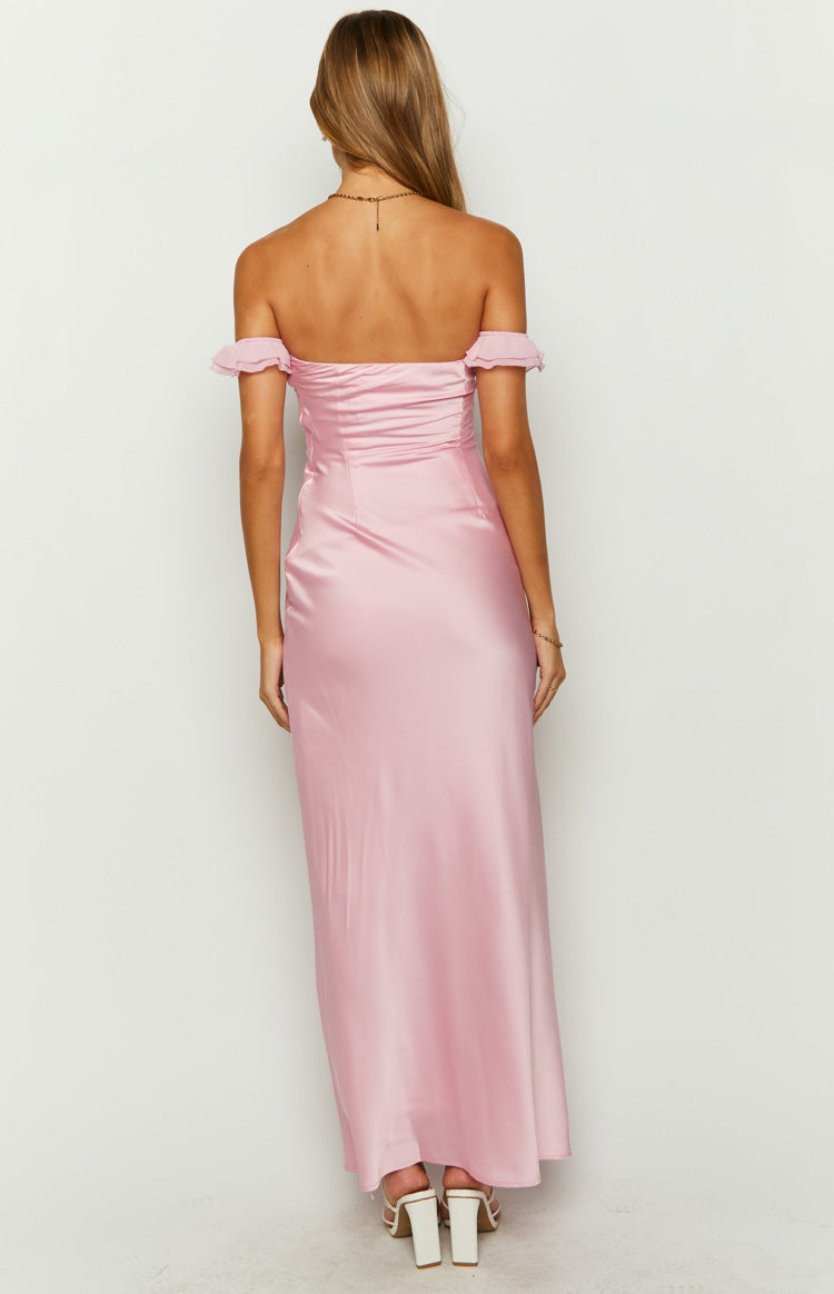 Elvira Pink Satin Formal Maxi Dress — 5