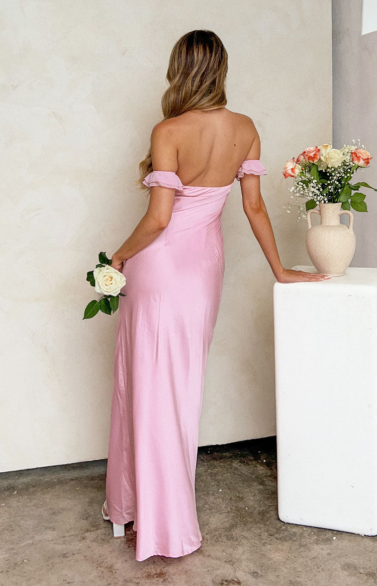 Elvira Pink Satin Formal Maxi Dress — 8