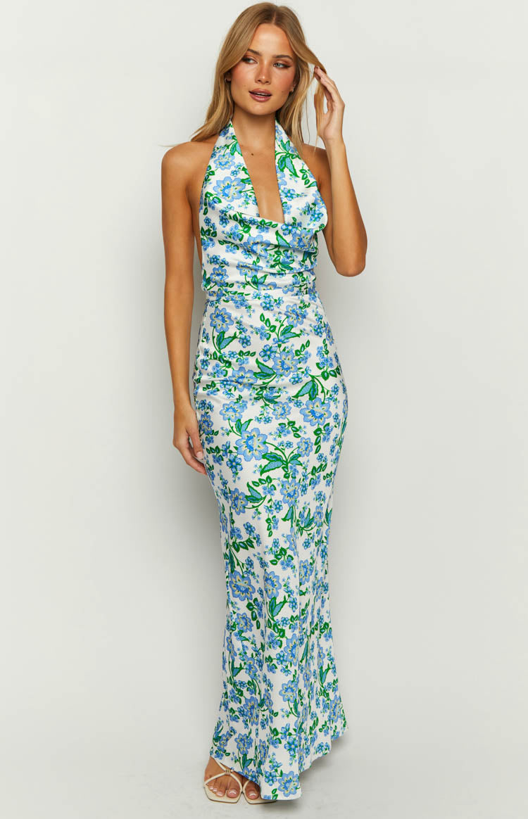 Marcella Blue Floral Formal Maxi Dress — 1