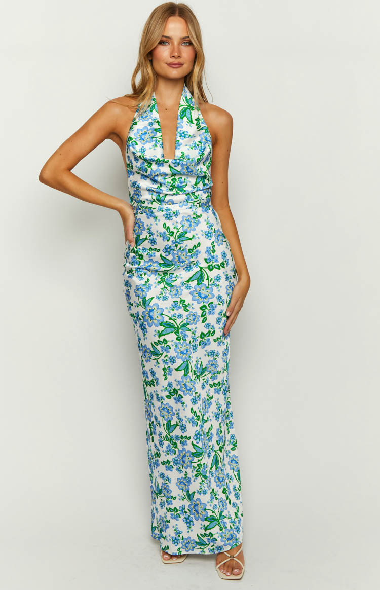 Marcella Blue Floral Formal Maxi Dress — 3