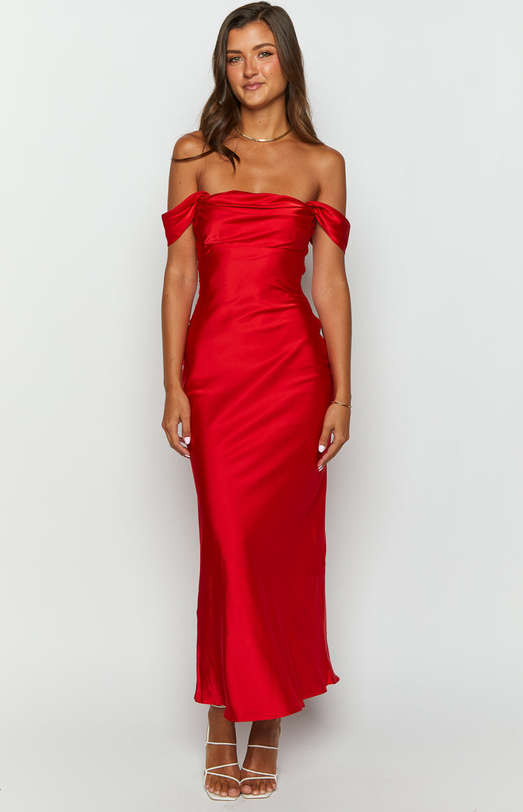 Ella Red Off Shoulder Formal Dress — 5
