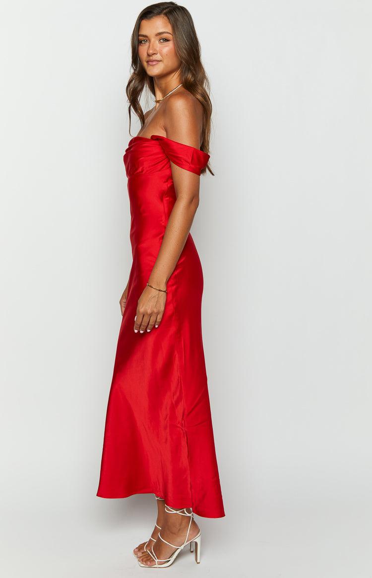 Ella Red Off Shoulder Formal Dress — 6