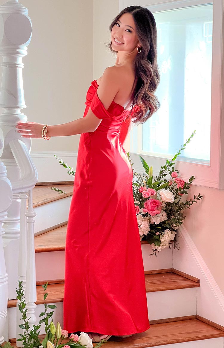 Ella Red Off Shoulder Formal Dress — 11