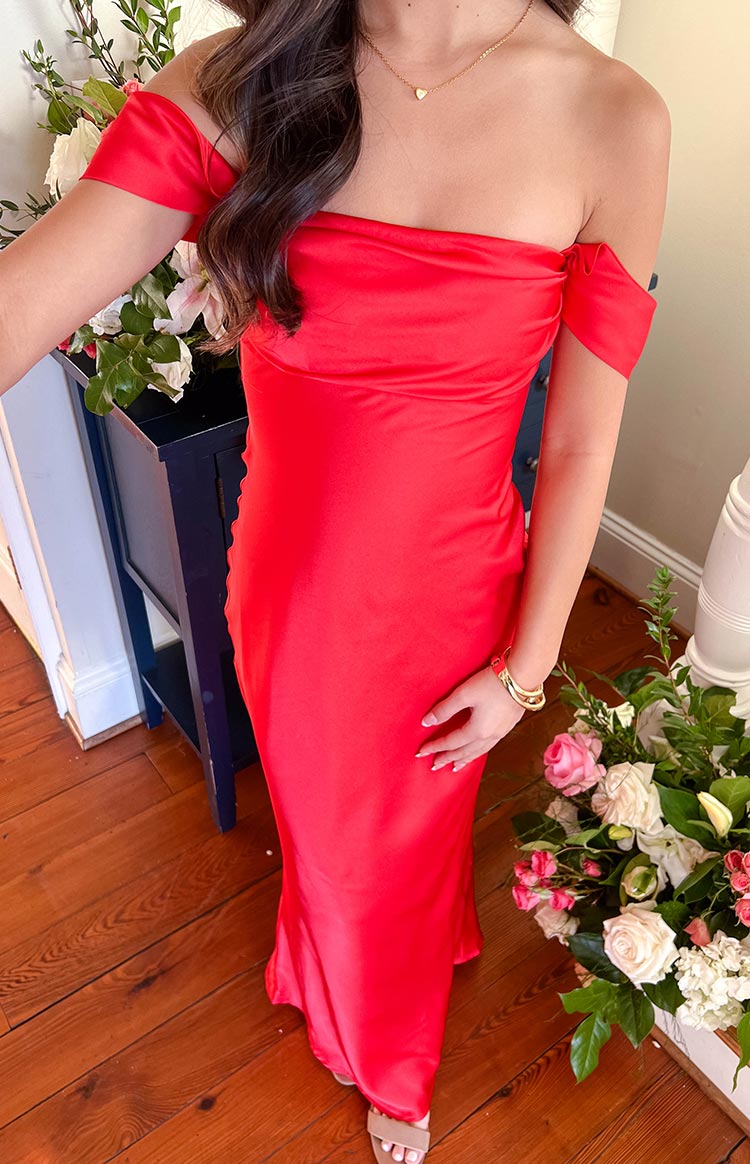 Ella Red Off Shoulder Formal Dress — 12