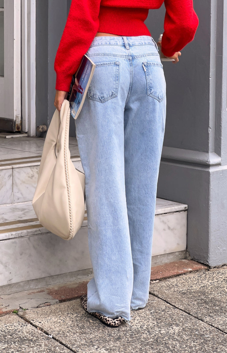She's Yours Light Wash Denim Wide Leg Boyfriend Jeans — 5
