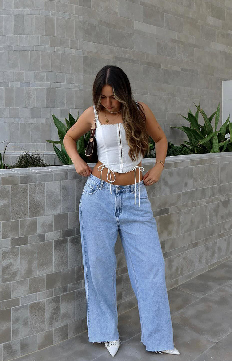 She's Yours Light Wash Denim Wide Leg Boyfriend Jeans — 16