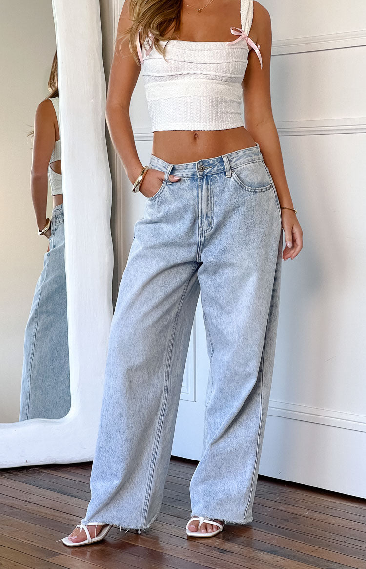 She's Yours Light Wash Denim Wide Leg Boyfriend Jeans — 18