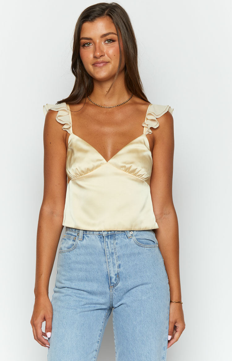 Golden Glow Yellow Satin Crop Top — 2
