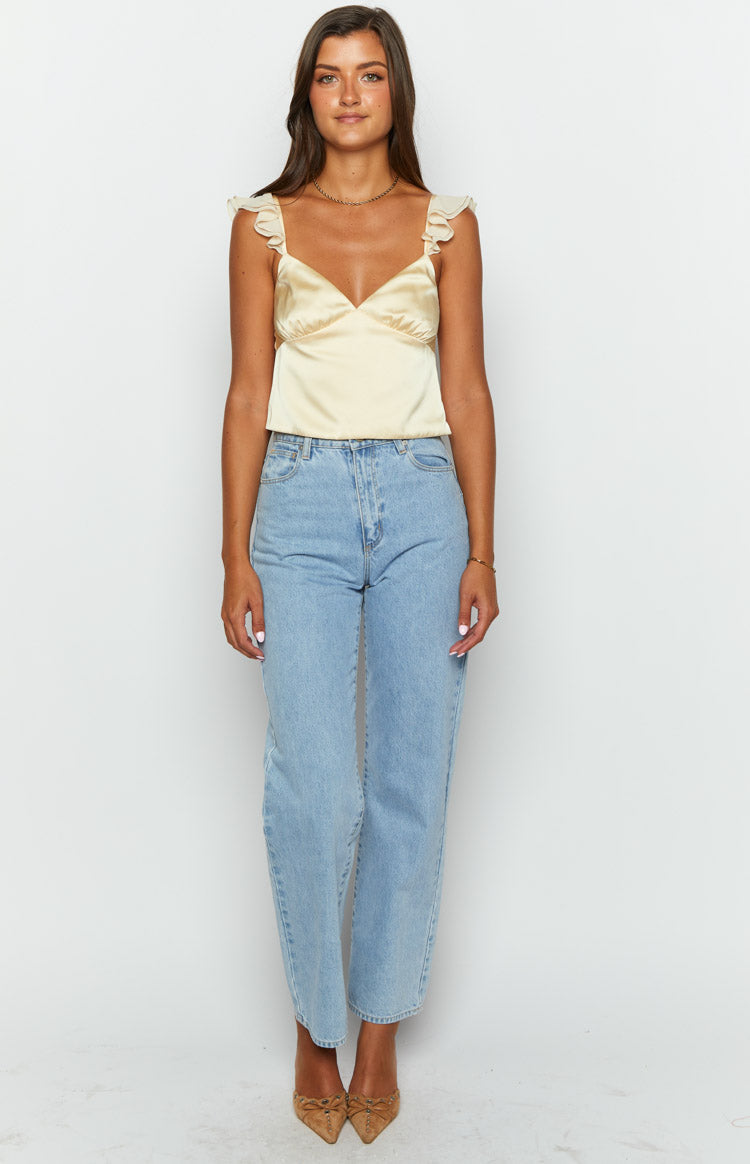 Golden Glow Yellow Satin Crop Top — 3