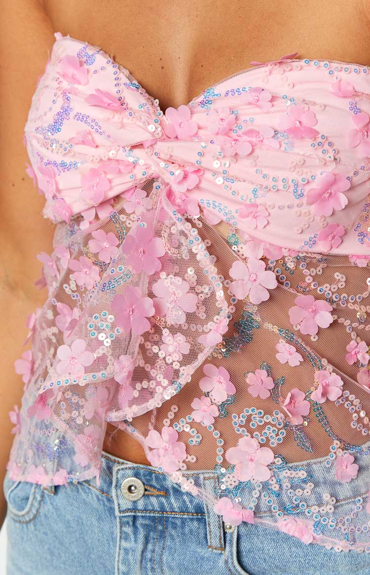 Isabella Pink Sequin Strapless Top — 7