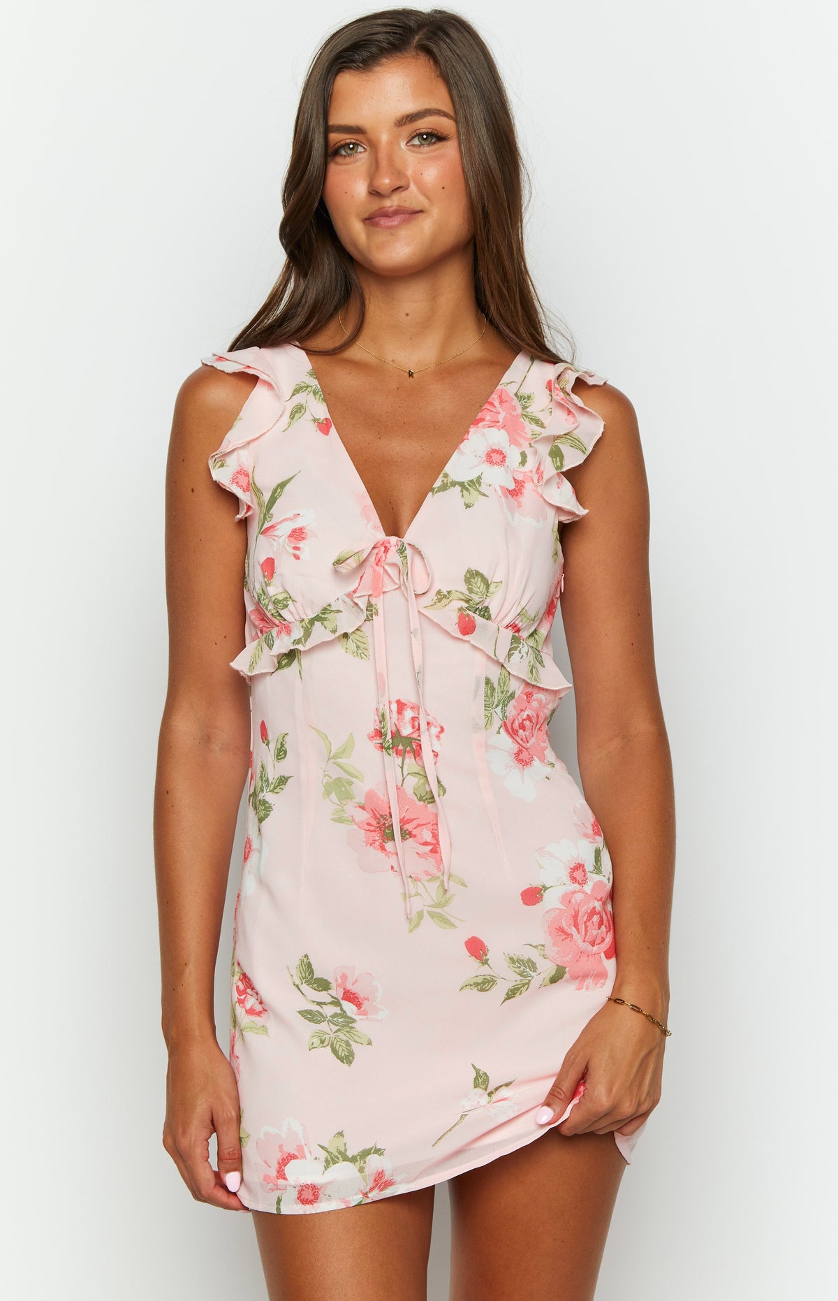 Luca White Floral Chiffon Mini Dress — 8