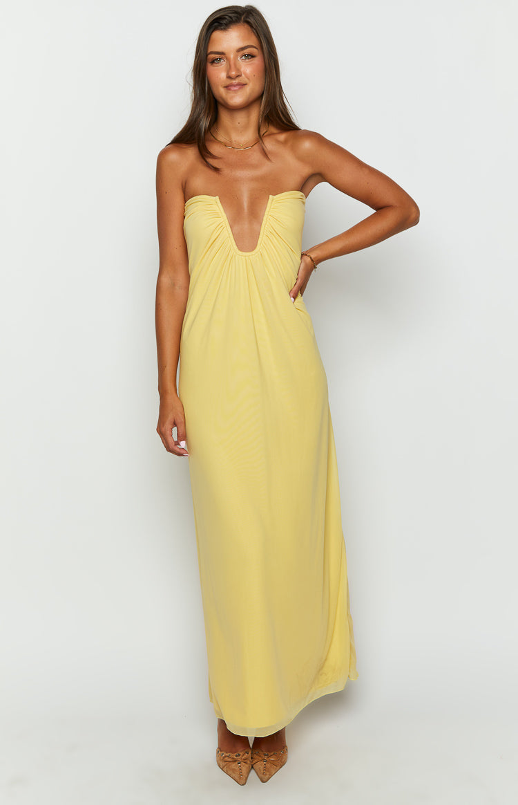 Braelyn Yellow Strapless Maxi Dress — 4