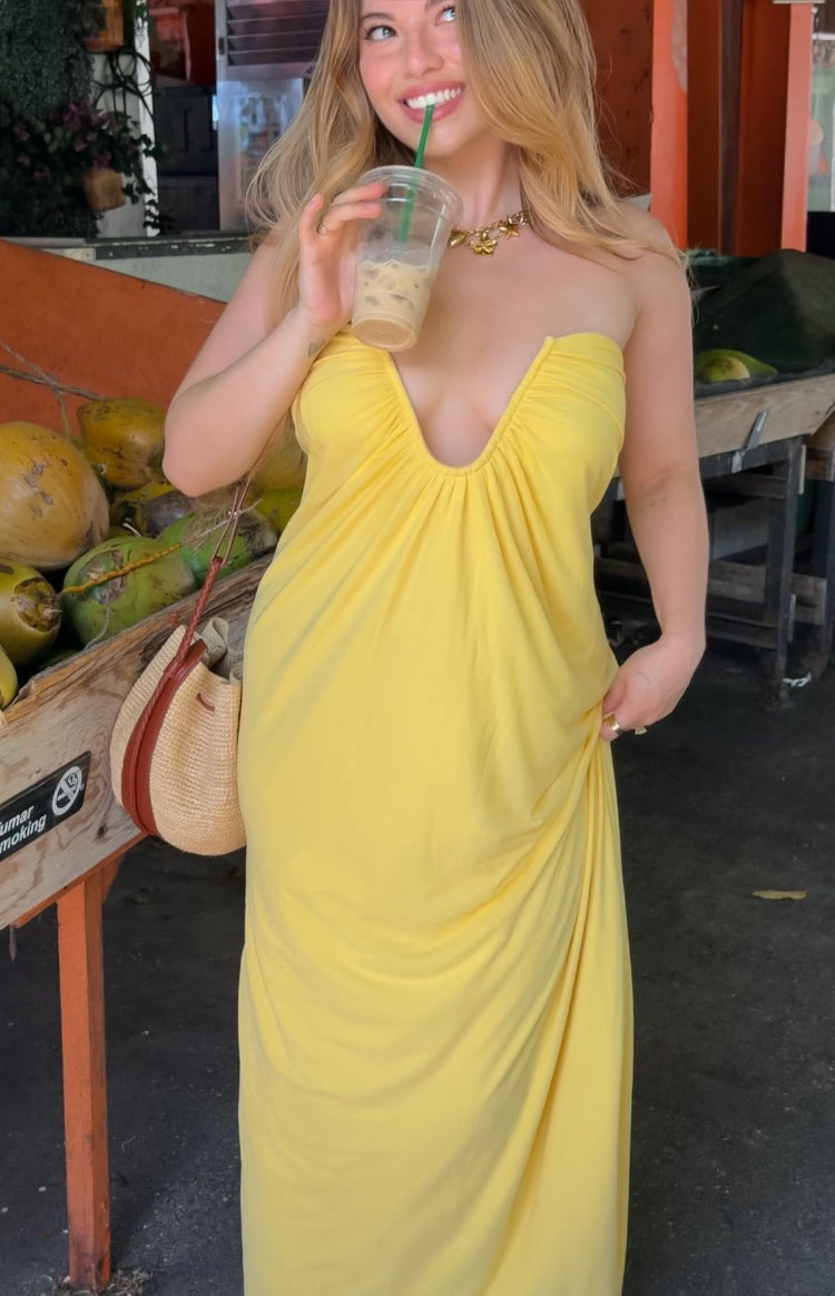 Braelyn Yellow Strapless Maxi Dress — 13