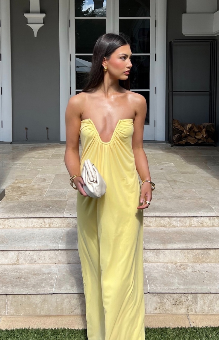 Braelyn Yellow Strapless Maxi Dress — 14