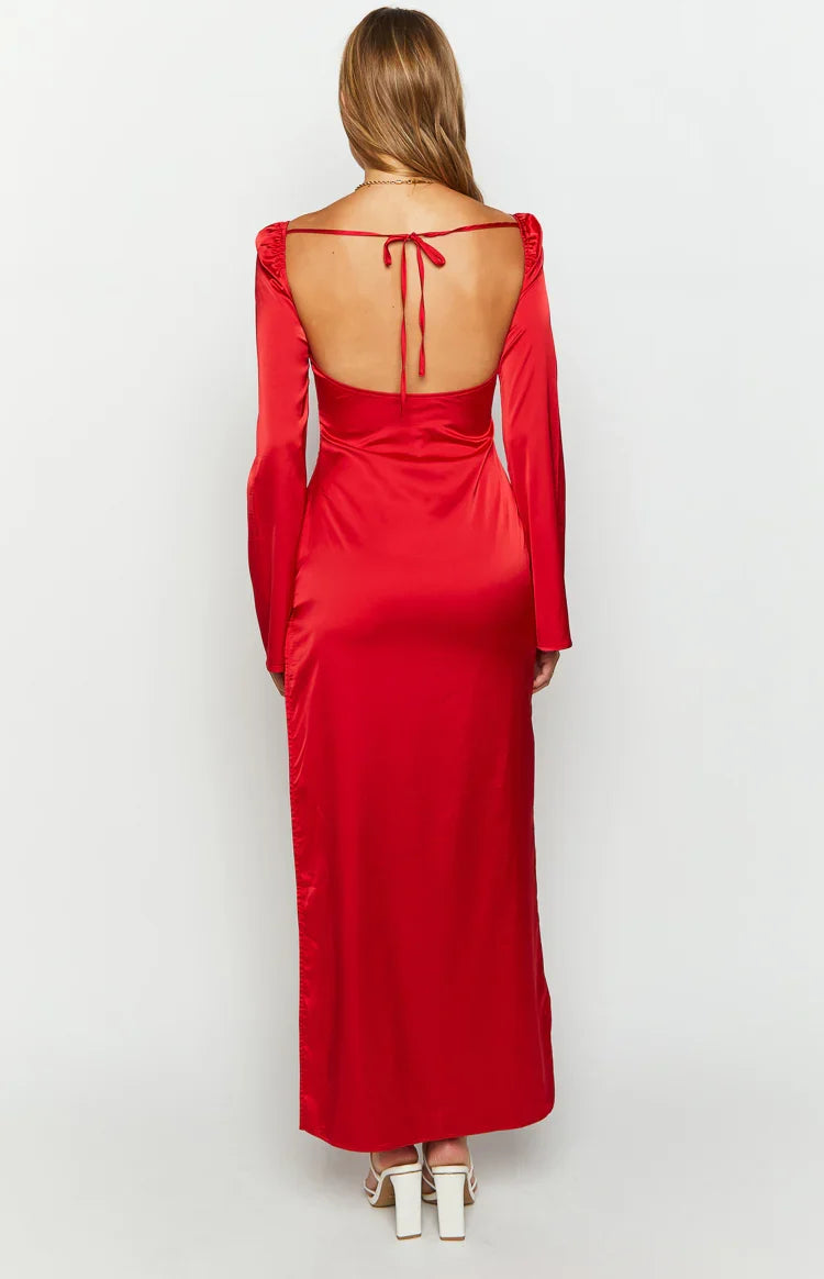 Airlea Red Satin Asymmetric Maxi Dress — 4