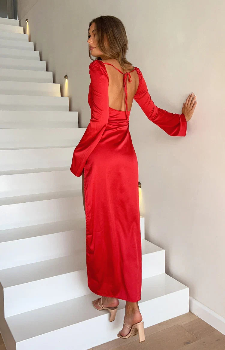 Airlea Red Satin Asymmetric Maxi Dress — 6