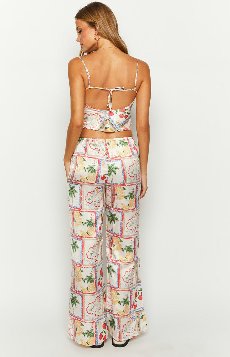 Bridget White Satin Roma Print Pants — 5