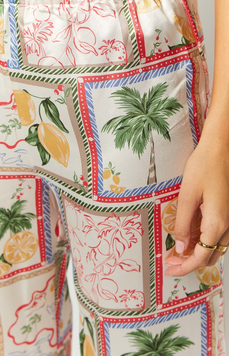 Bridget White Satin Roma Print Pants — 6