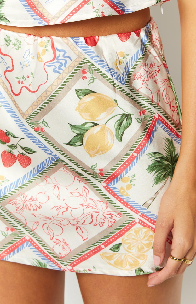 Milliana White Satin Roma Print Skirt — 8