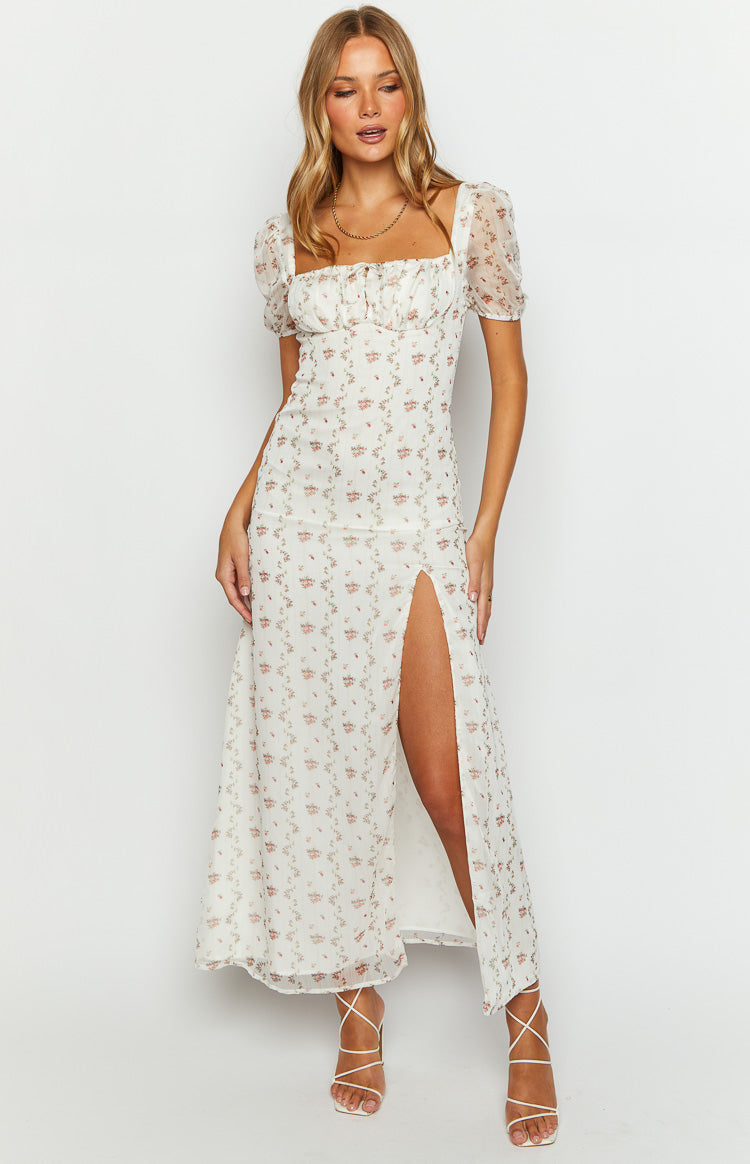 Clydie White Floral Cap Sleeve Midi Dress — 2