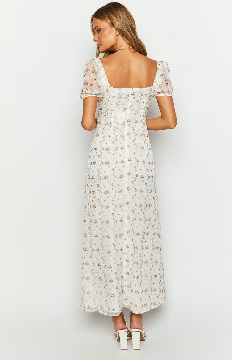 Clydie White Floral Cap Sleeve Midi Dress — 5