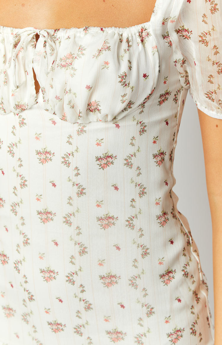 Clydie White Floral Cap Sleeve Midi Dress — 6