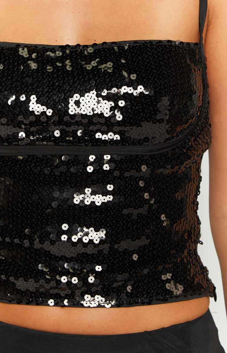 Stellar Black Sequin Low Back Top — 6