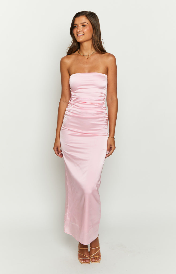 Pink Bloom Satin Strapless Maxi Dress — 5