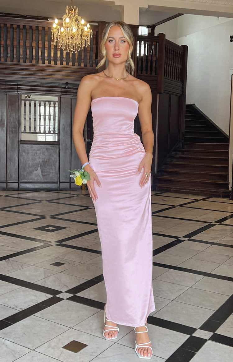 Pink Bloom Satin Strapless Maxi Dress — 9