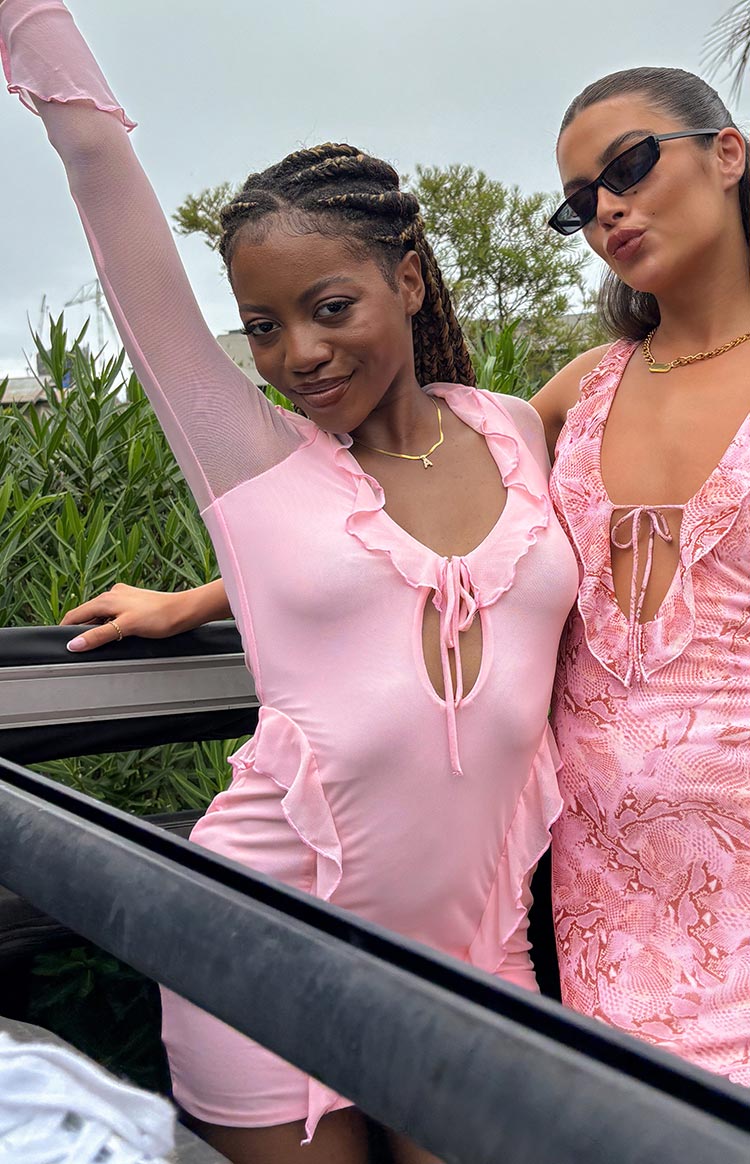 Surround Sound Pink Mesh Long Sleeve Mini Dress — 6