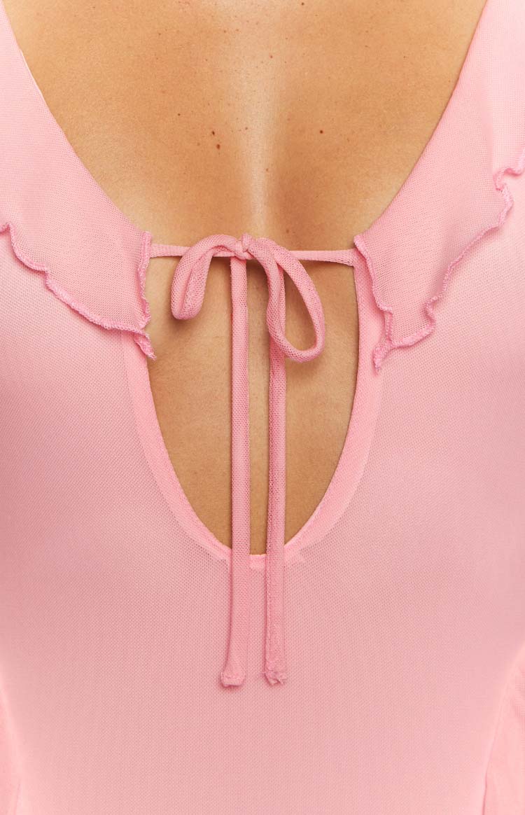 Surround Sound Pink Mesh Long Sleeve Mini Dress — 5