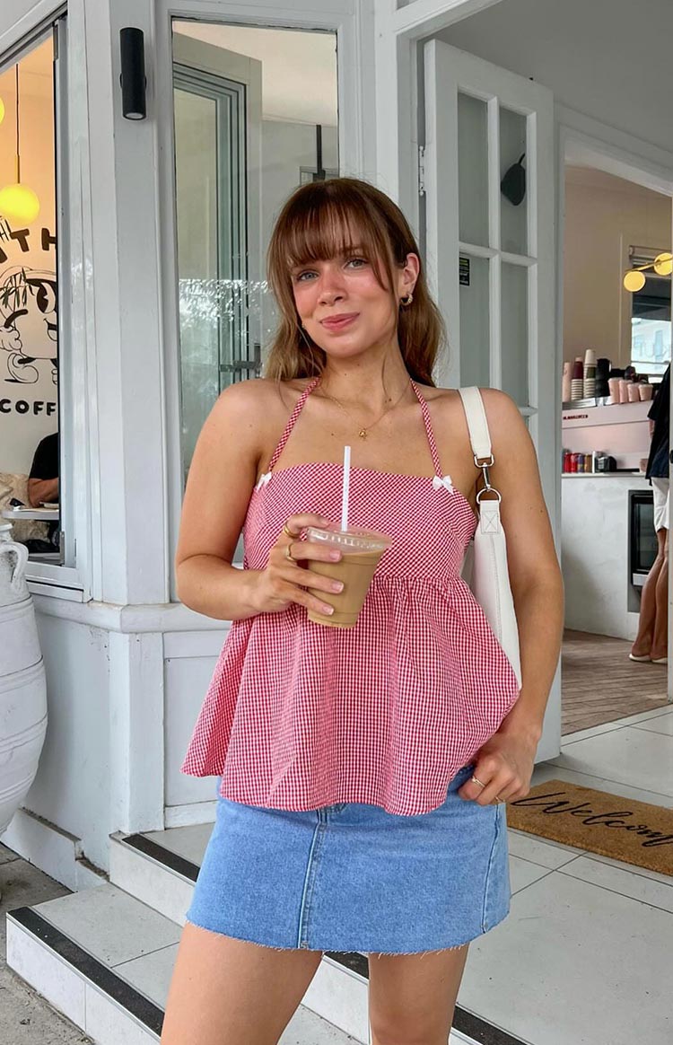 Aspen Red Gingham Halter Top — 7