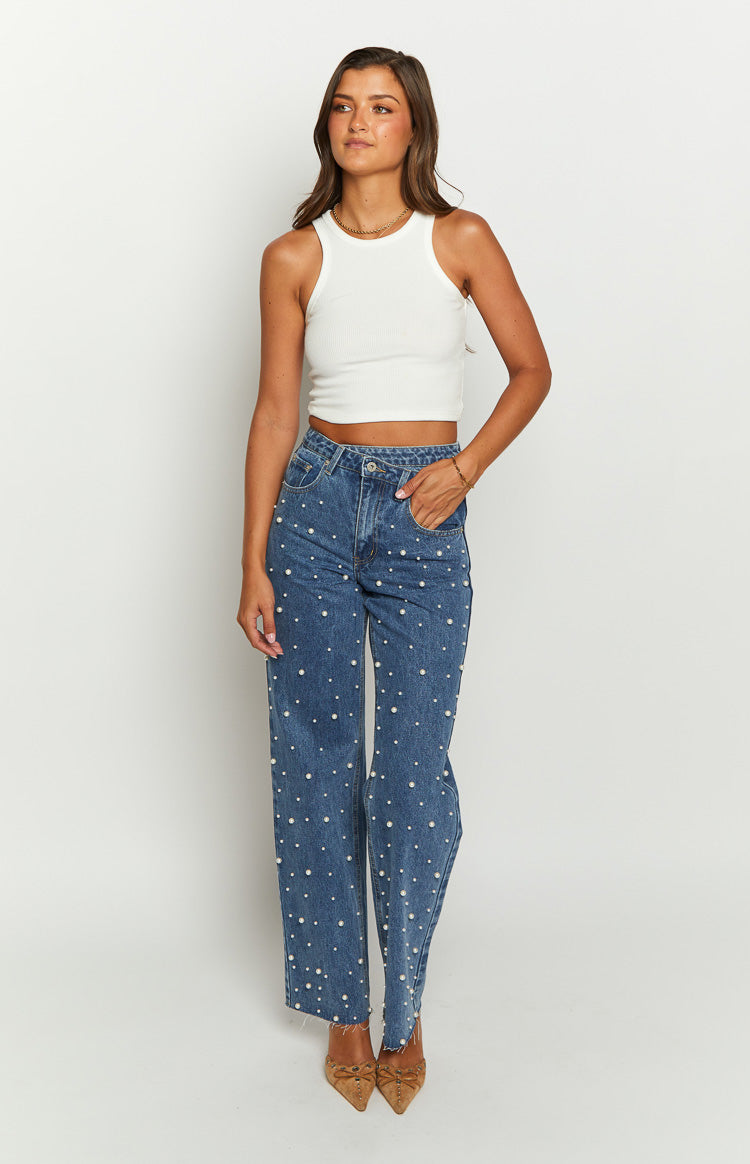 Denim Dazzle Pearl Mid Wash High Waisted Jeans — 5